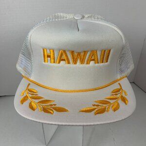 Vintage HAWAII HAWAIIAN Headwear Embroidered Gold Leaf & Rope Snap Back Hat
